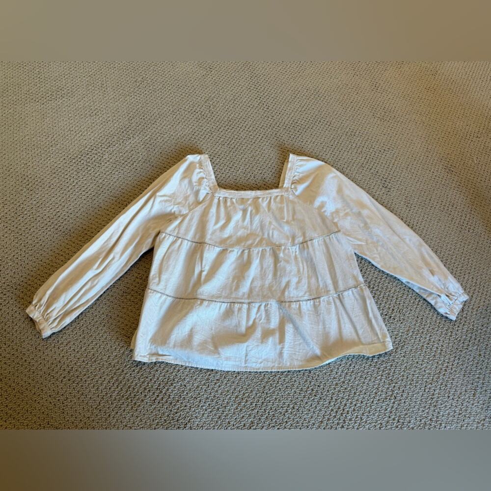Old Navy Women Square Neck Longsleeve Cream Top Size Large Tiered Cotton Spring